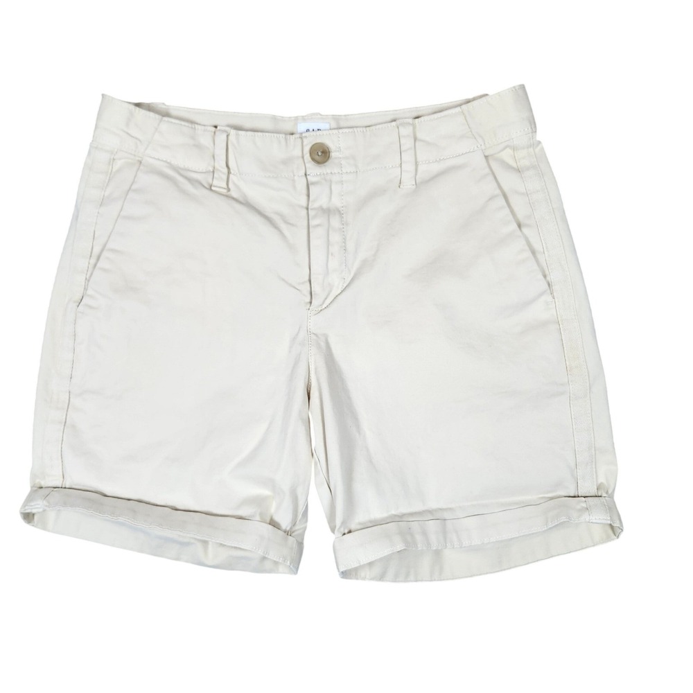 GAP Girlfriend Chino Shorts Cream Off-White Side Stripe Casual‎ 2